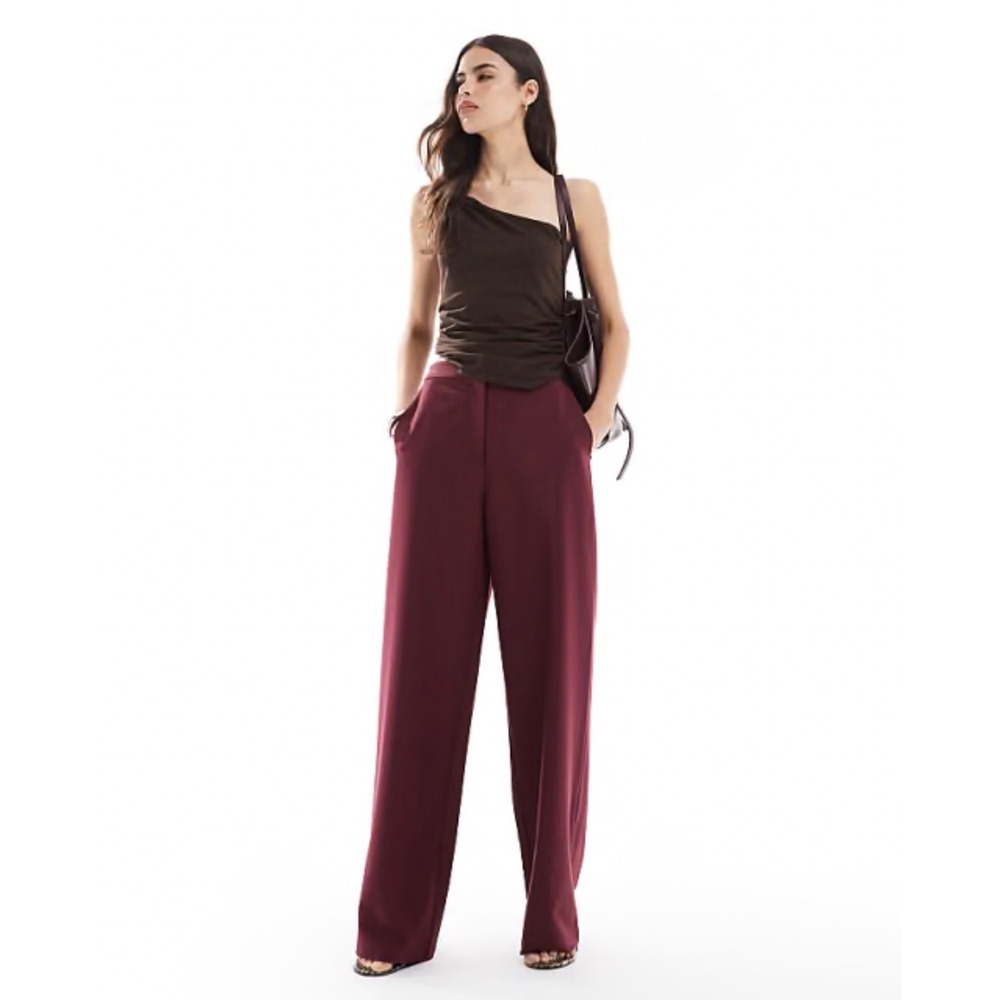 ASOS DESIGN Women's 6 Dark Cherry Relaxed Straight Leg Wide Leg Pants